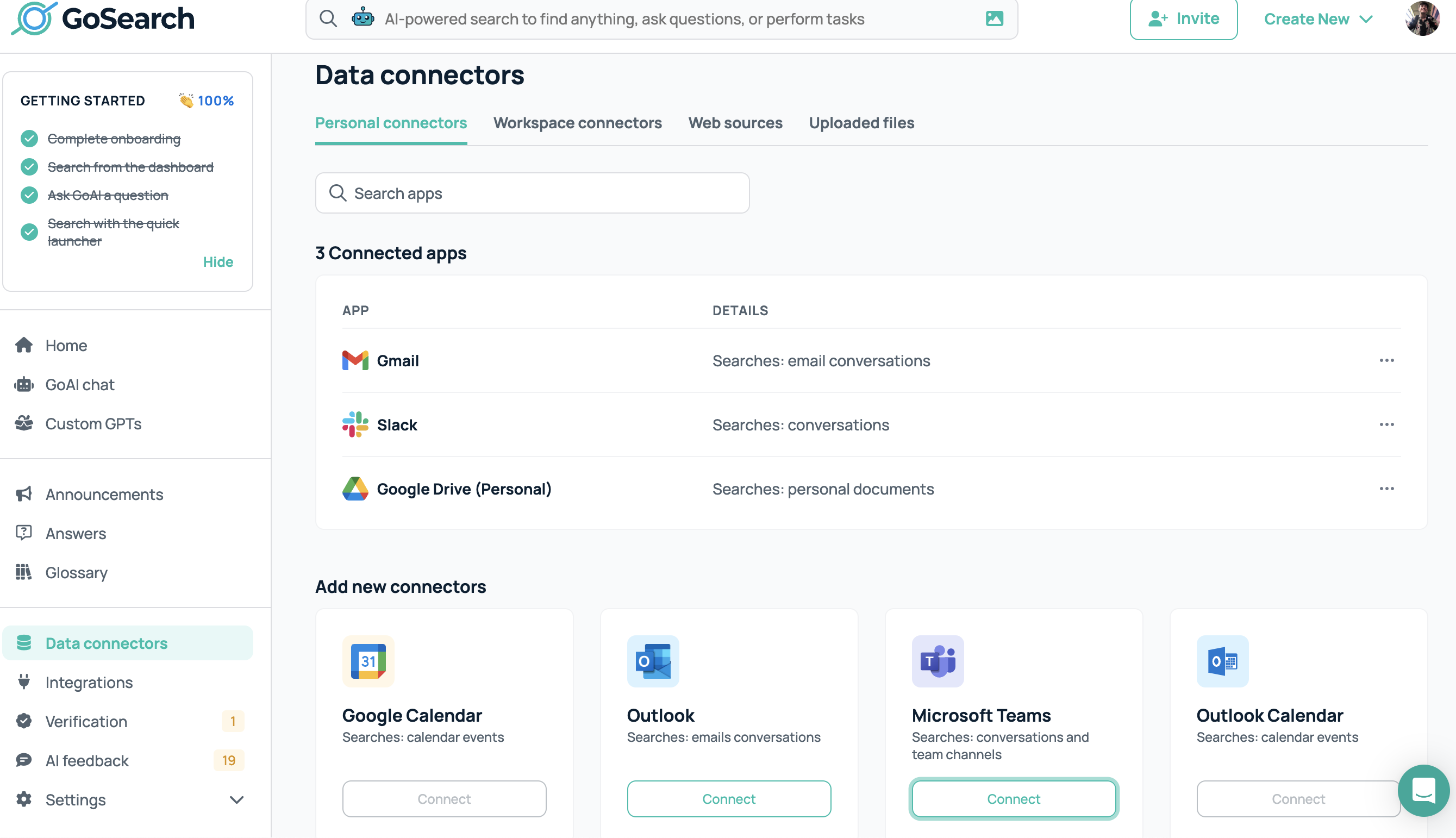 Connecting the Microsoft Teams GoSearch Personal Data Connector